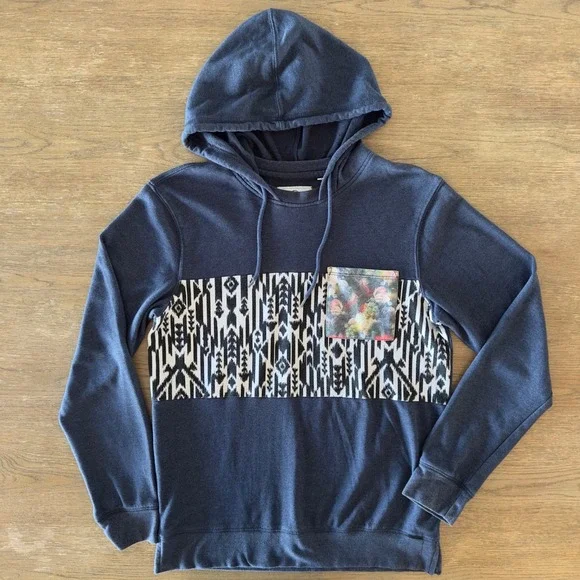 On The Byas Patchwork‎ Hoodie Sweatshirt-Navy Aztec/Floral Combo-Size Med