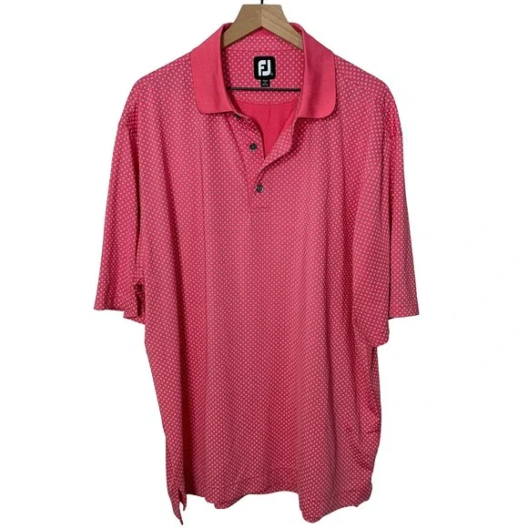 FootJoy XXL‎ ProDry Golf Polo Shirt Pink Dot Print Short Sleeve FJ Active Sporty