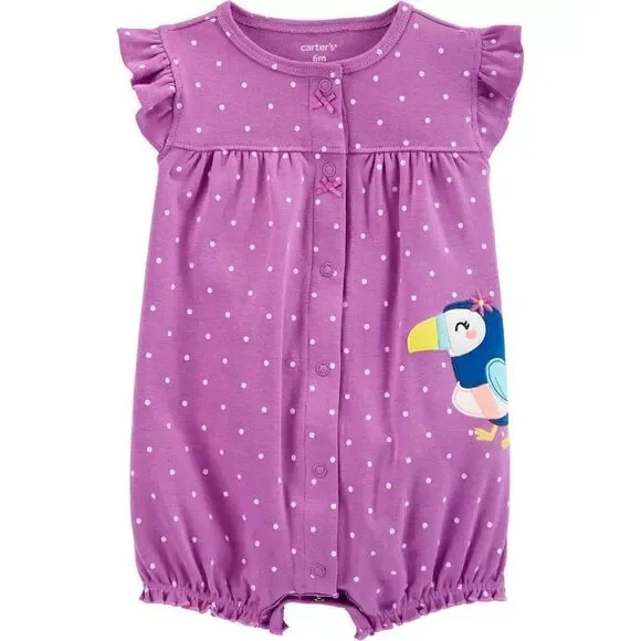 Carters Baby Girl Polka Dot Toucan Snap-Up Romper SIZE 3 MONTHS