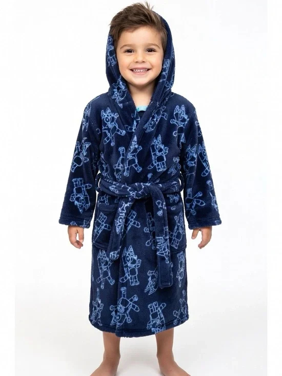 Bluey Navy Blue Kids Hooded Robe - Plush Bathrobe
