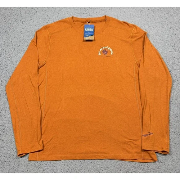 Brooks Distance 2.0‎ Shirt Mens Large Orange Long Sleeve Turkey Gobble Run Top