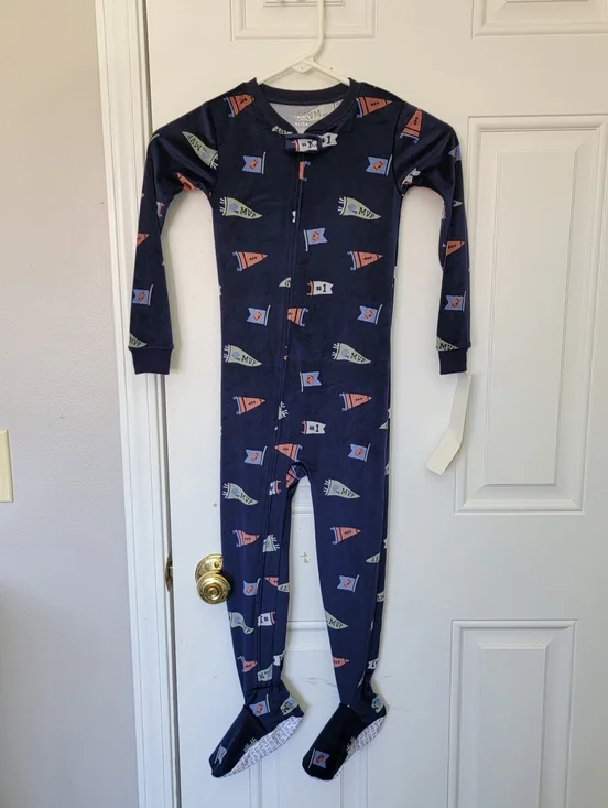 NWT Carter's Bedtime Velour One Piece Footed Pajamas Full Zip Football MVP 5T