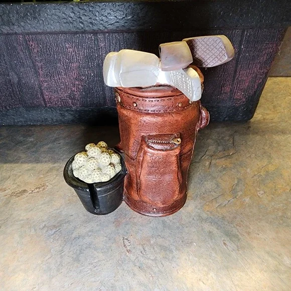 Vintage Desk Accessory Golf Bag With Ball Bucket For Pencils, Pens & Stamps