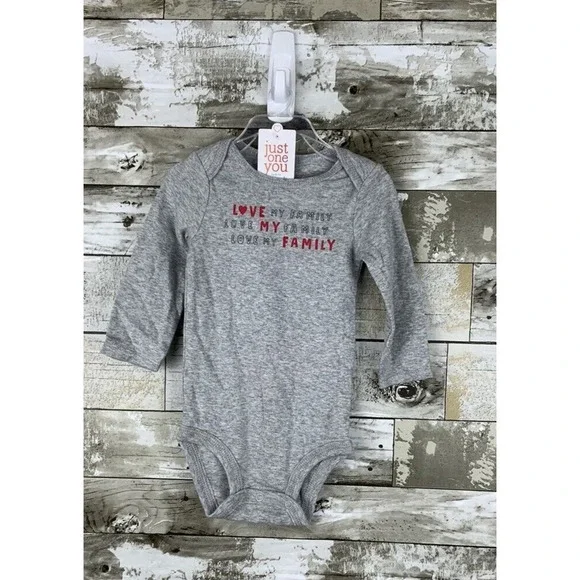 Just‎ One You Carter's Baby LOVE MY FAMILY Long Sleeve Heather Gray Bodysuit 9M