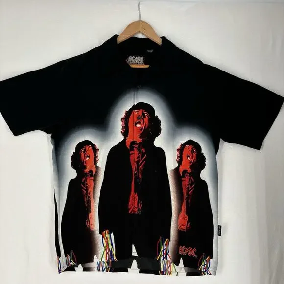 Vintage RARE AC/DC Shirt All Over Print Rockware Dragonfly Clothing Men's Medium