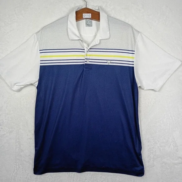 Callaway Mens Opti-Dri Golf Polo Shirt XL Navy Blue White Striped Performance‎