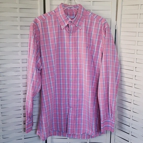 Southern Tide pink and blue mens button down long sleeve shirt L