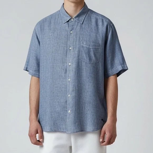 Tommy Bahama Men’s Linen Button Down Shirt Casual Resort Style Chambray Blue XL