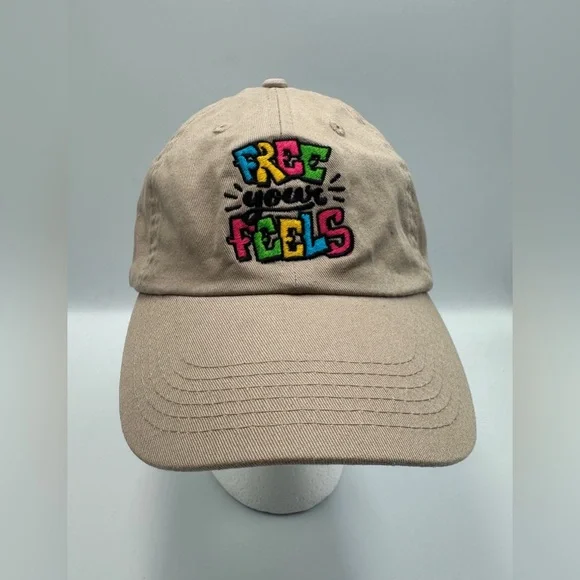 Women’s Khaki Free Your Feels Embroidered Graphic Baseball Cap Hat Adjustable