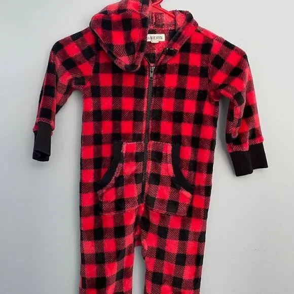 Little Blue House Buffalo Plaid Fleece Hooded Pajamas size 4