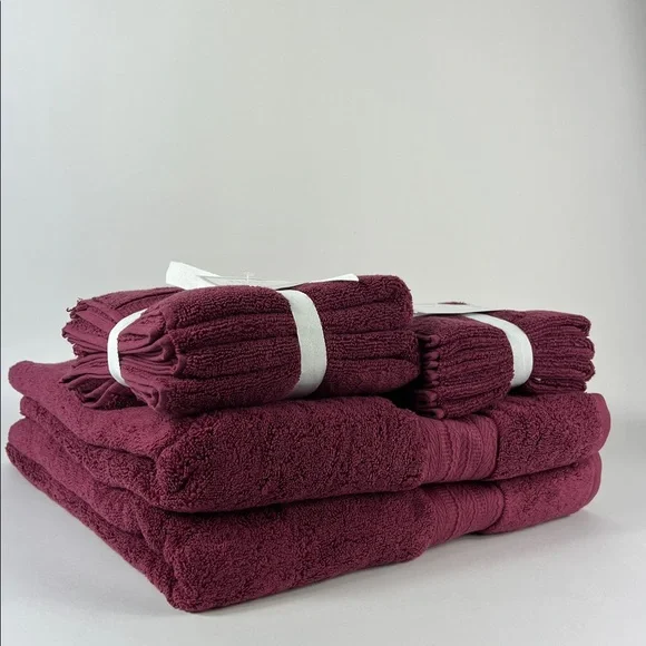 HOTEL Bath Towel Set Burgundy 100% Cotton Soft Absorbent - 8 Piece Set - NEW