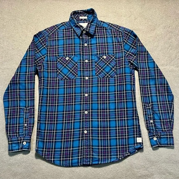 American Eagle Outfitters Men’s Small Blue Plaid Button Up Shirt Athletic Fit