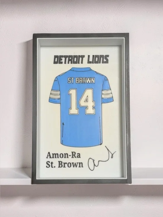Amon-Ra St. Brown Jersey Display Box | Lions Fan Gift | Football Wall Art