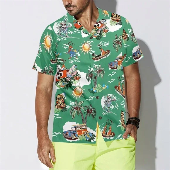 SSLR Men's Santa Claus Tropical Ugly Hawaiian Christmas Shirt