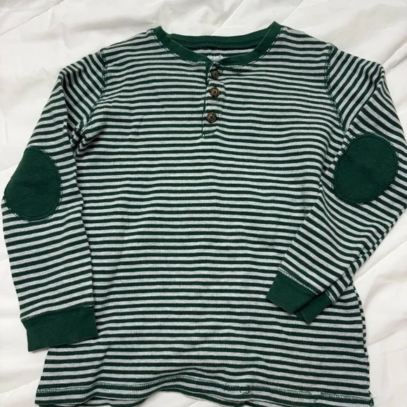 Carter's Kids Green and White Striped Long Sleeve Tee Size 8 with 3 buttons