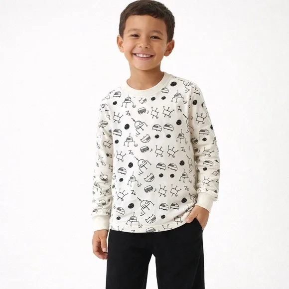 Hanna Andersson Kids Long John Pajama Top – Robots Print – Size 130 (US 8), NWOT