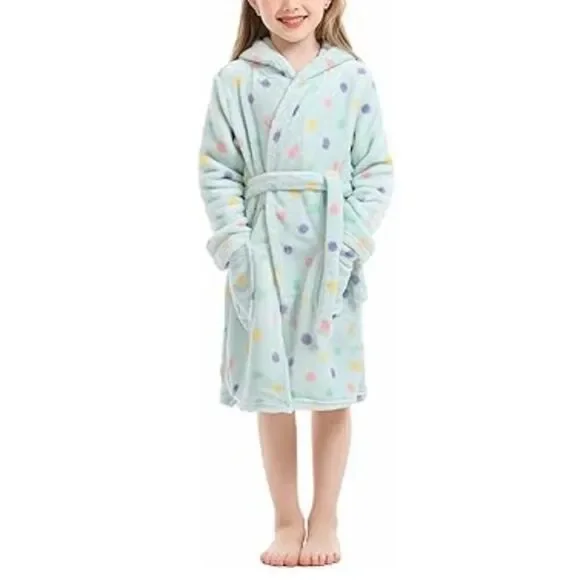 Toddler Robes Cute Pattern Bathrobe Unisex Kids Robe Baby Flannel Hoodie Size 2