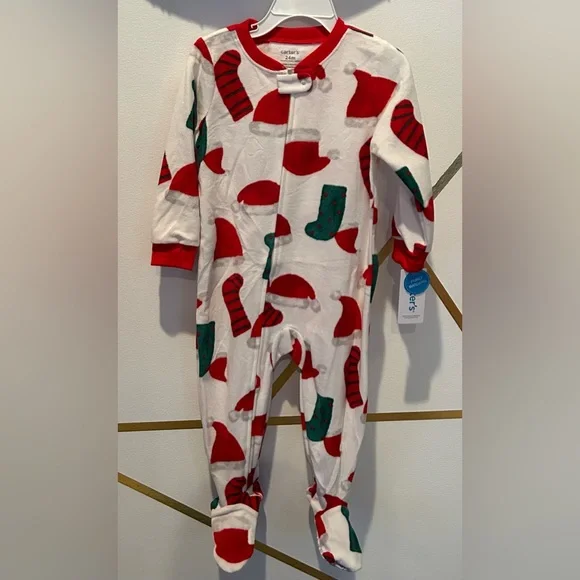 Carters Baby Christmas PJ Footie Santa hat Stockings sz 24mo