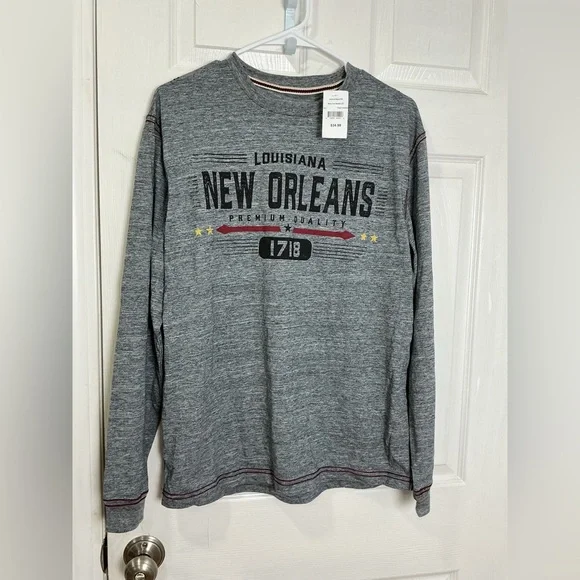 Gray New Orleans Graphic Long Sleeve Shirt