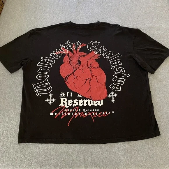 Boohoo Man Boxy Heart Renaissance T-Shirt Mens Medium Black Limited Edition Rare