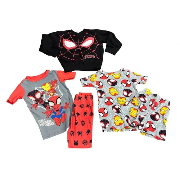 Marvel Spidey Pajama Bundle Boys Size 5 Spider Man PJ Sets Sweatshirt Lot