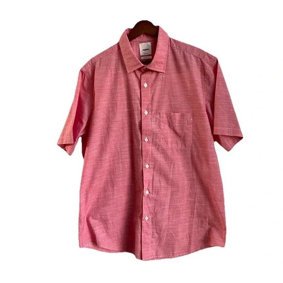 Scappino Italy Custom Fit Short Sleeve Button Up Men's Shirt Large Red Cotton