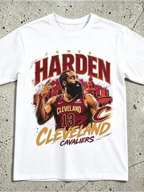 Cleveland Cavaliers No. 13 James Harden City Night Portrait White T-shirt