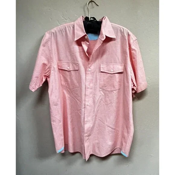 Club Room Men's Medium Two-Pocket Cotton Button Up Short Sleeve Shirt Peach