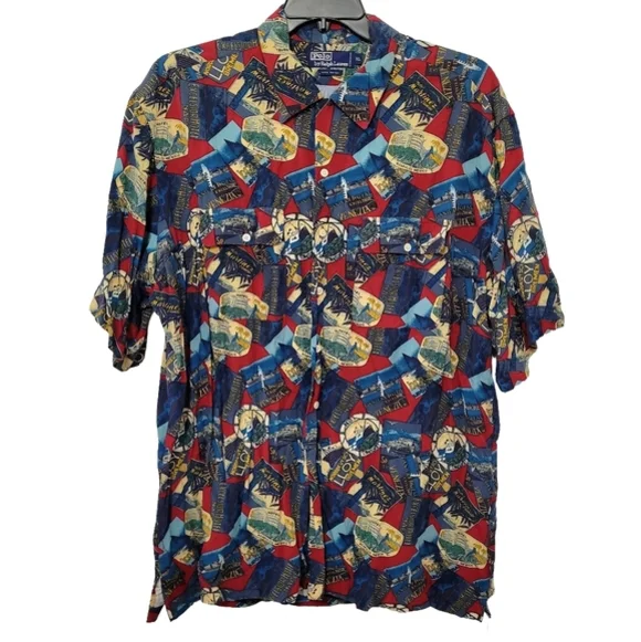 Polo Ralph Lauren Men's Vintage Hawaiian Shirt Size‎ XL Red Blue Vacation Travel