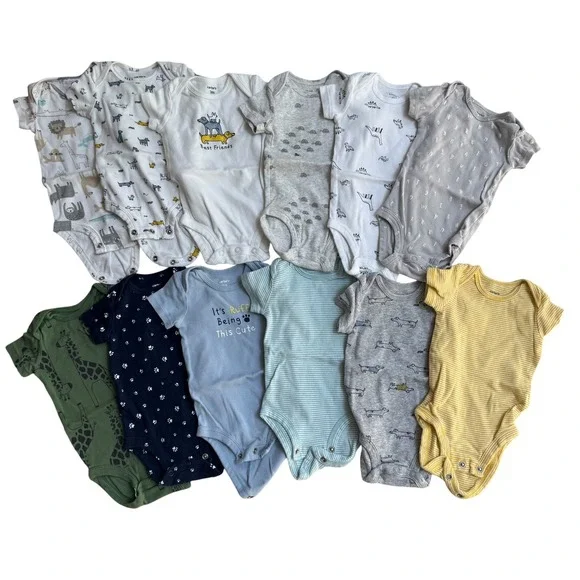 Carters Bodysuit Bundle Lot Baby Boy 0-3 Months Multicolor Animal Striped 11pk