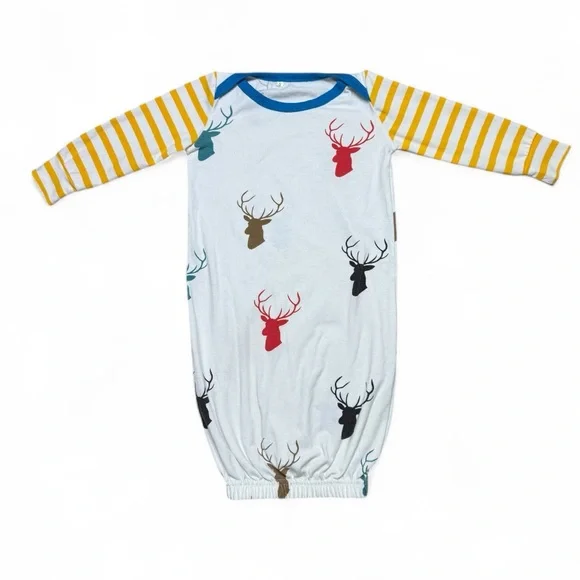 Baby Deer Print Pajamas with Striped Sleeves