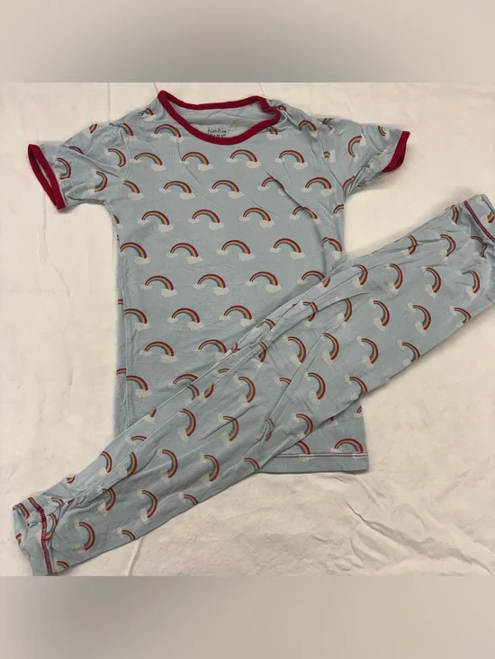 Kickee Pants‎ Light Blue Rainbow Pajama Set Bamboo Gender Neutral Size 6