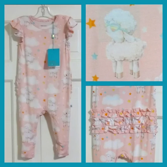 🆕️ 🐑Posh Peanut🐑 - Pink/White Sheep Ruffled Buttoned One-Piece Pajama