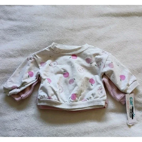 Carter's Newborn Pink White Fruit Print Long Sleeve Pullover T-Shirt‎ Set