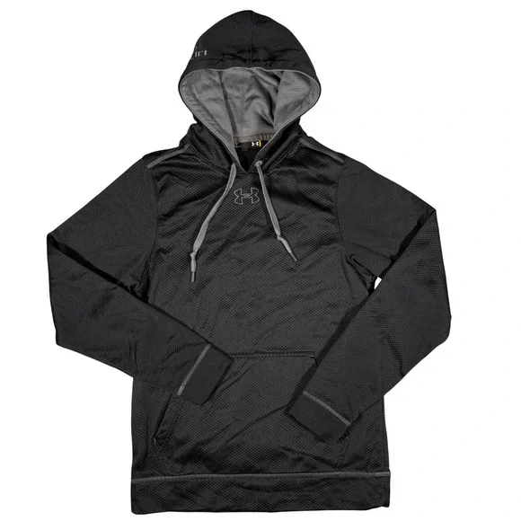 Under Armour Mens Hoodie Small Black Textured‎ Fleece Pullover 1232723 Loose Fit