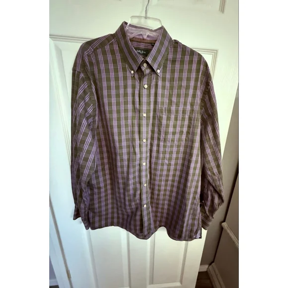 XL Bobby Jones LS Button Up 100% Cotton Green/Purple Men's Shirt