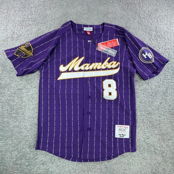 Headgear Classics Kobe Bryant Lakers Mamba Pinstripe Purple Baseball Jersey‎ Med