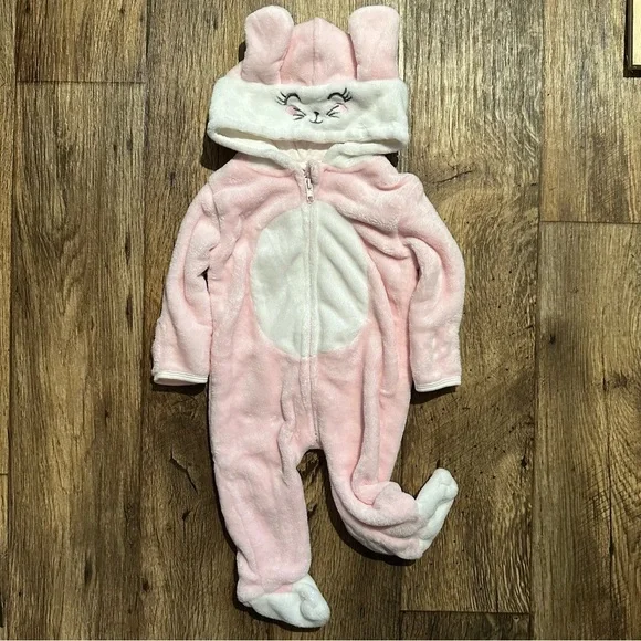 Penelope Mack Bunny Fleece Sleeper Baby Girl Pink Hooded Footed‎ 6M