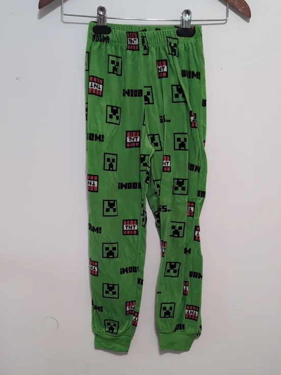 Minecraft Bright Green Fuzzy Boy's Pajama Pant Joggers Size 8