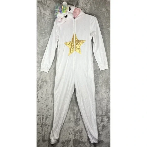 Xhilaration SZ S Hooded Unicorn One Piece Fleece Sleeper Girls Star Pockets Tail