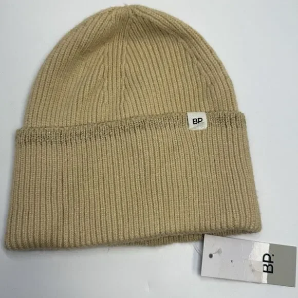 BP Nordstrom Biscotti Metallic Ribbed Oversized Cuff Beanie Hat New