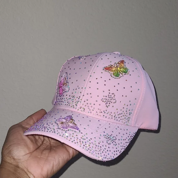 Pink Rhinestone Butterfly Cap