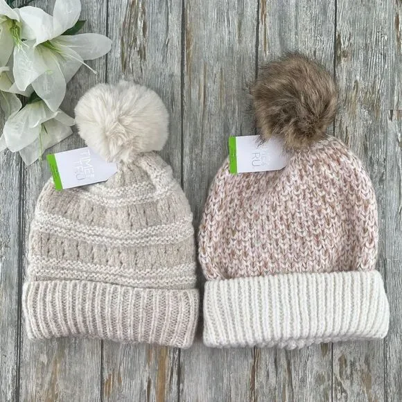 Birdseye & Pointelle Beanie Winter Hats 2-Pack