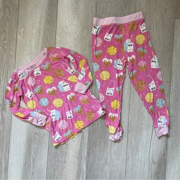 Little Sleepies Pajama Set bamboo cookies and milk Pink (size 12-18 months)