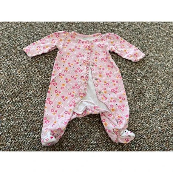 Okie Dokie Girls Pink Floral Snap Up Sleeper 0-3M