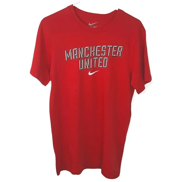 NWT Nike Manchester United Man Utd Soccer Chiseled Font Team Name Slim Fit Shirt