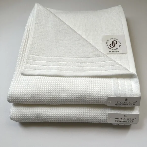 🎁2 PC Hotel Balfour Oversized Bath Towels - Cotton - Waffle Textured White⭐SALE⭐