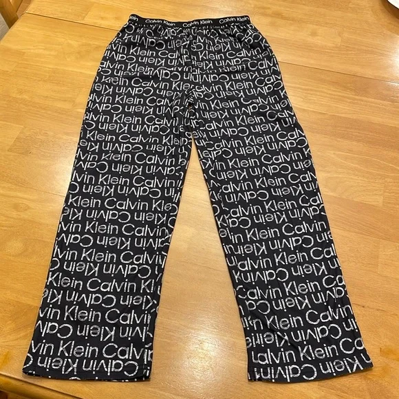 Calvin Klein Girls Pajama Bottoms Loungewear Large 10/12 Navy and White