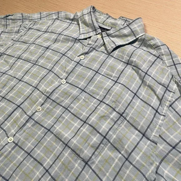 Men's Brooks Brothers Light Blue Short Sleeve 100% Irish Linen Shirt Size XL