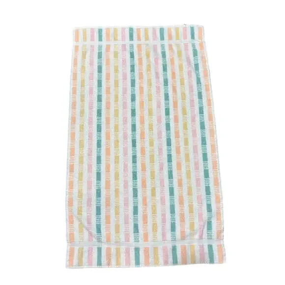 Cannon 1980s White & Pastel Striped 100% Cotton Bath Towel USA 28” X 47” USA